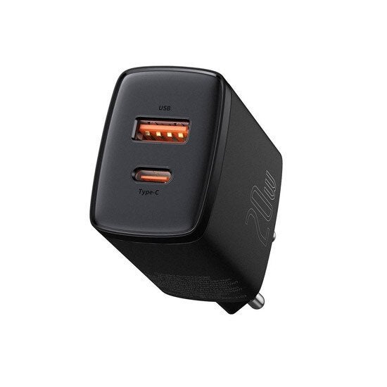 Baseus 20W laturi, USB A ja USB C liittimet, musta